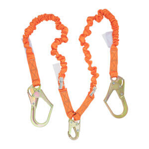 4.5' - 6’ Double Leg Stretch Internal Shock Absorbing Lanyard with 2 Rebar Hooks and 1 Steel Snap Hook 