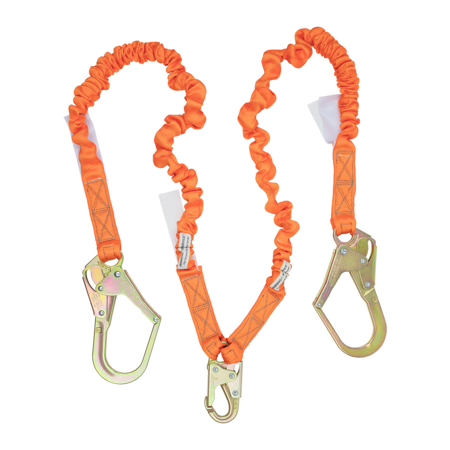 4.5' - 6 Double Leg Stretch Internal Shock Absorbing Lanyard with 2 Rebar Hooks and 1 Steel Snap Hook