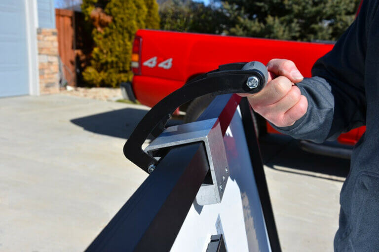 Solar Tools: Solar Panel Caddy close up holding a solar panel