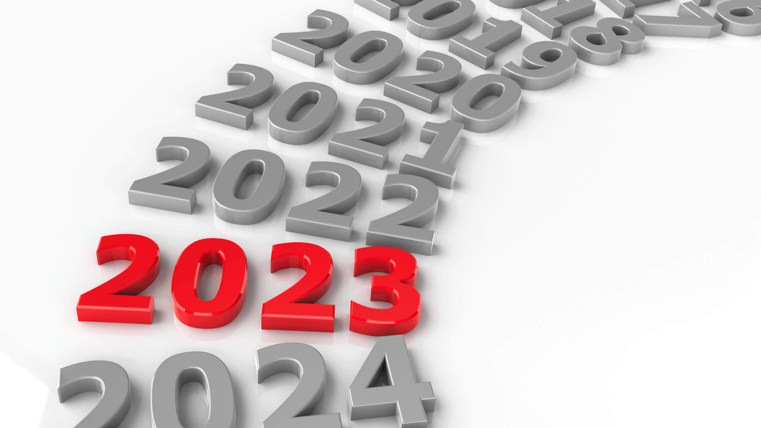 2023 past in the circle represents the new year 2023, three-dimensional rendering, 3D illustration