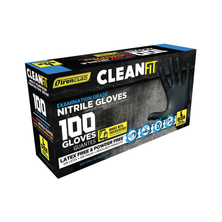 Ironclad CleanFit Nitrile Gloves 5 mil. Color - Black